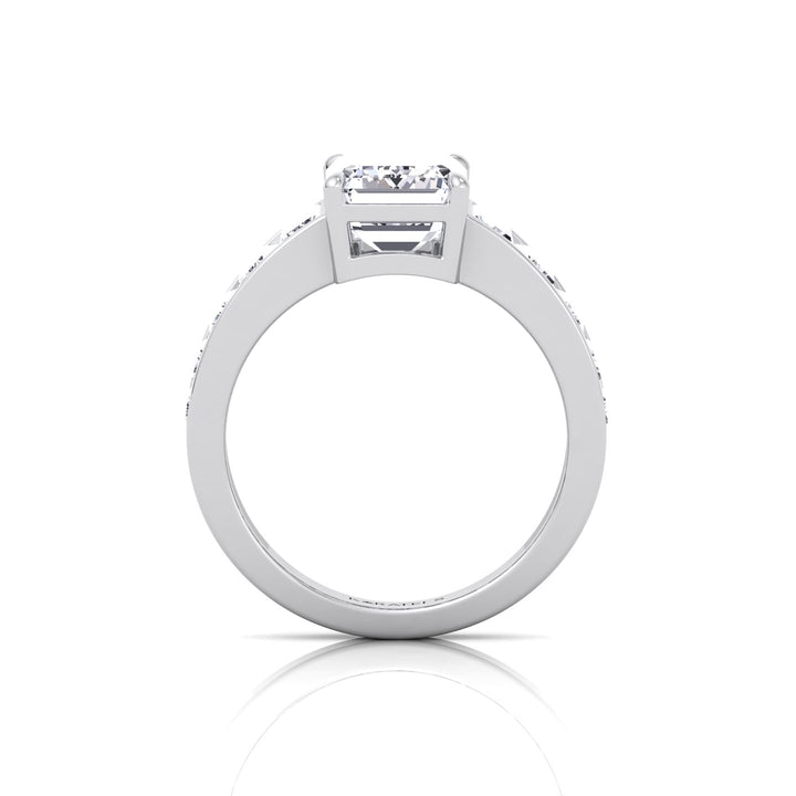 Emerald Shape Lab Grown Diamond Engagement Ring with Graduated Tapered Emerald Sidetones White Gold