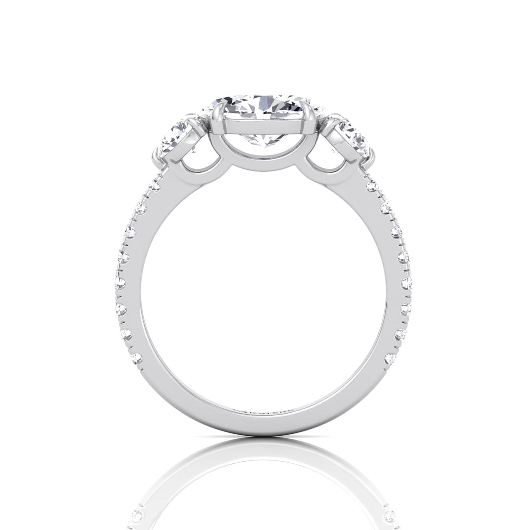 East West Oval Lab-Grown Diamond Engagement Ring with Round Sidestones White Gold