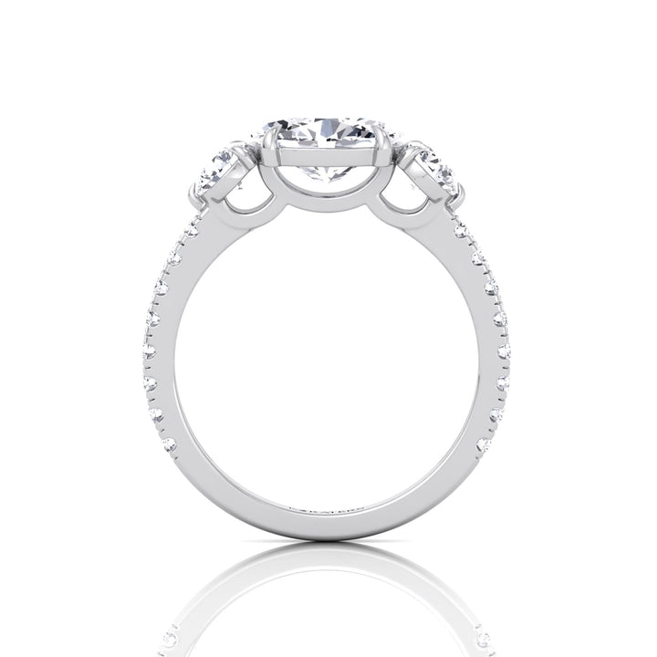 East West Oval Lab-Grown Diamond Engagement Ring with Round Sidestones White Gold