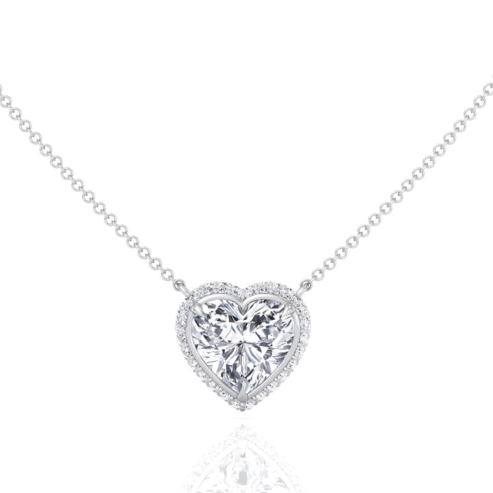 Invisible Halo Heart Shape Lab Grown Diamond Pendant White Gold 14K