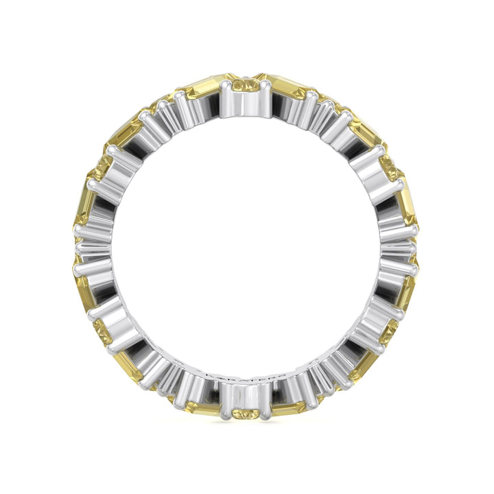 Fancy Yellow Lab Grown Diamond Band with Baguette and Round Shapes White Gold