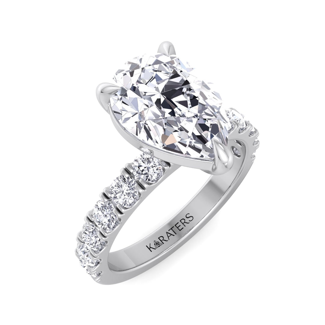 Pear Shape Lab Grown Diamond Engagement Ring With Thick Pave Band