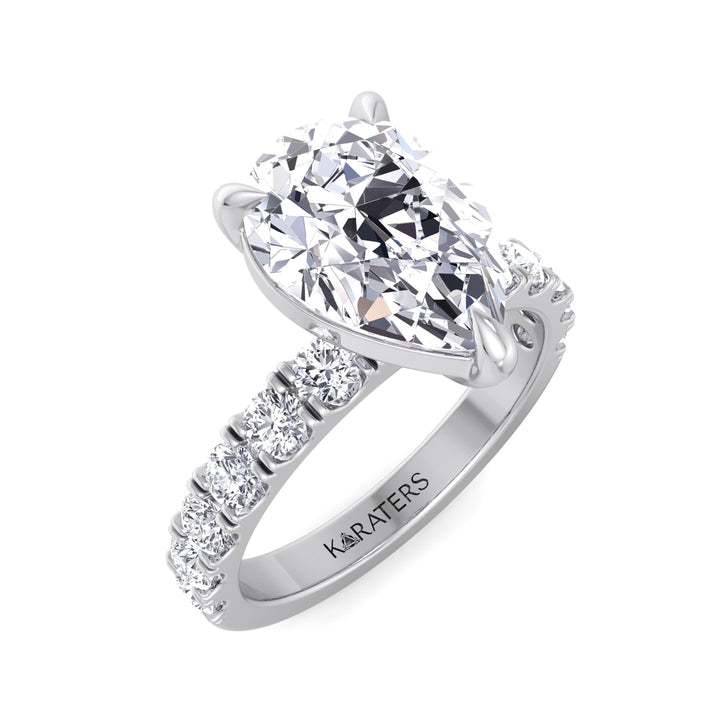 Pear Shape Lab Grown Diamond Engagement Ring With Thick Pave Band