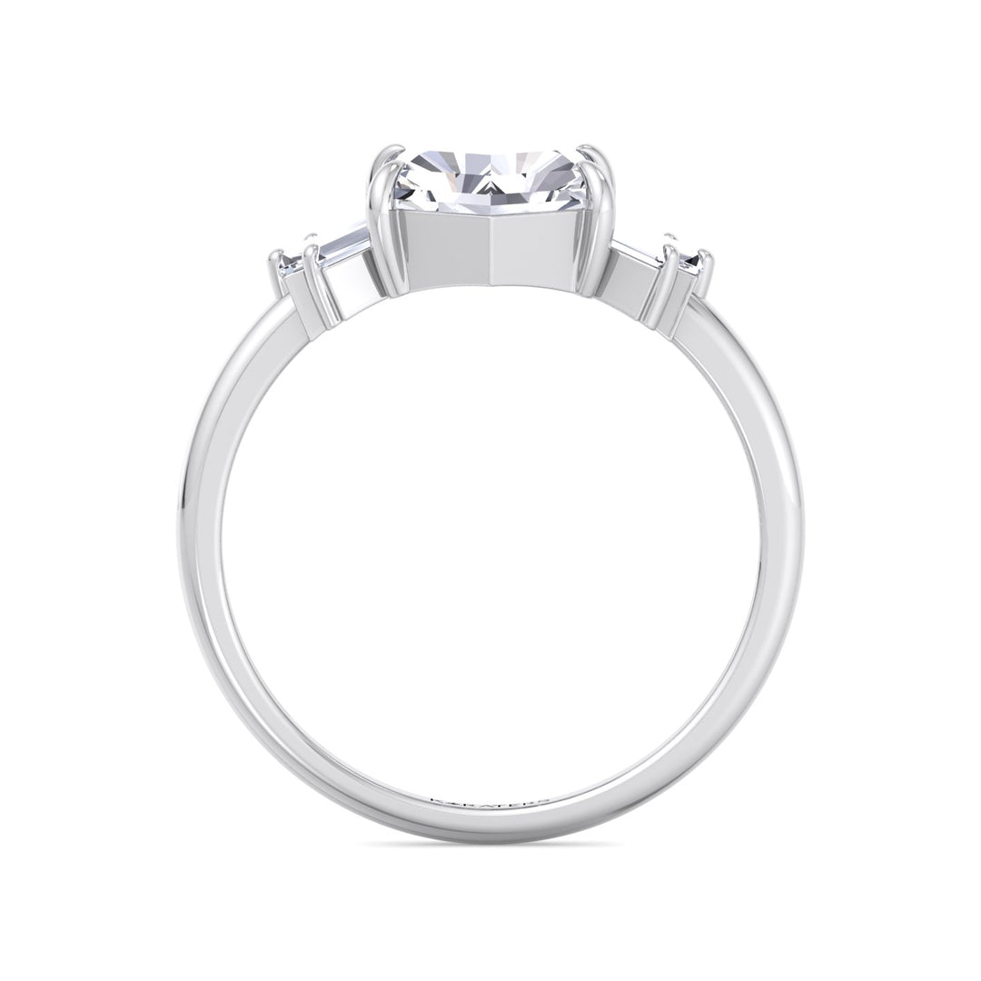 Rose Cut Hexagon Shape Lab Grown Diamond Engagement Ring with Tapered Baguettes