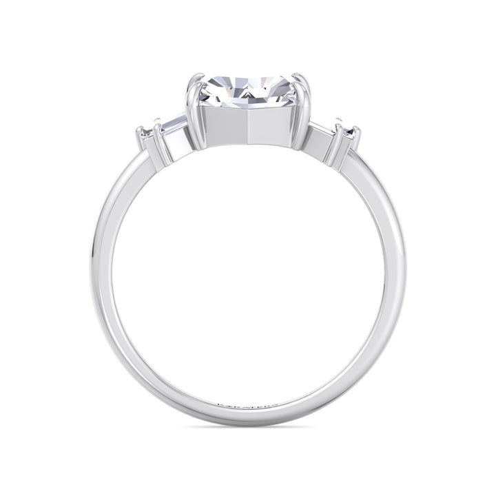 Rose Cut Hexagon Shape Lab Grown Diamond Engagement Ring with Tapered Baguettes