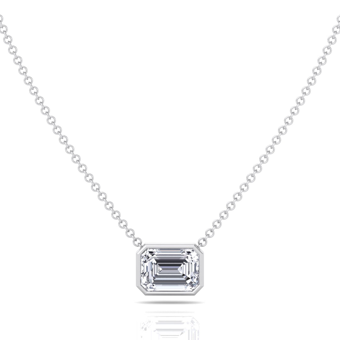 Emerald Shape Bezel Set Lab Grown Diamond Pendant White Gold 18K
