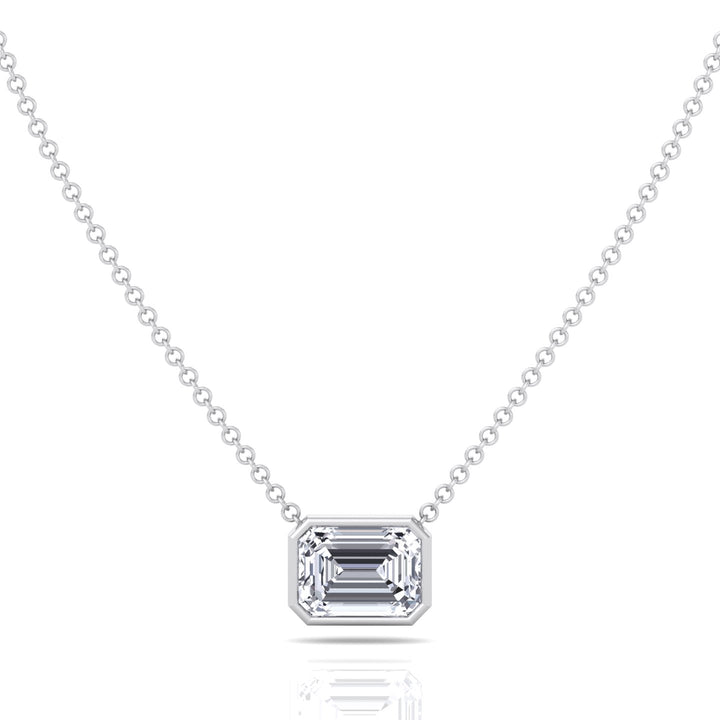 Emerald Shape Bezel Set Lab Grown Diamond Pendant White Gold 18K