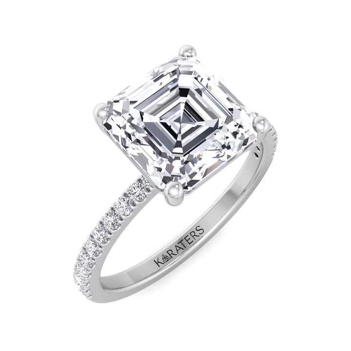 Asscher Cut Lab Grown Diamond Dainty Engagement Ring with SideStones