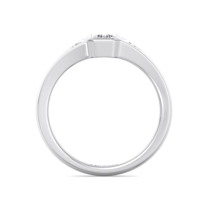 Bezel Set Emerald Lab Grown Diamond with Trillion Sidestones Engagement Ring White Gold 