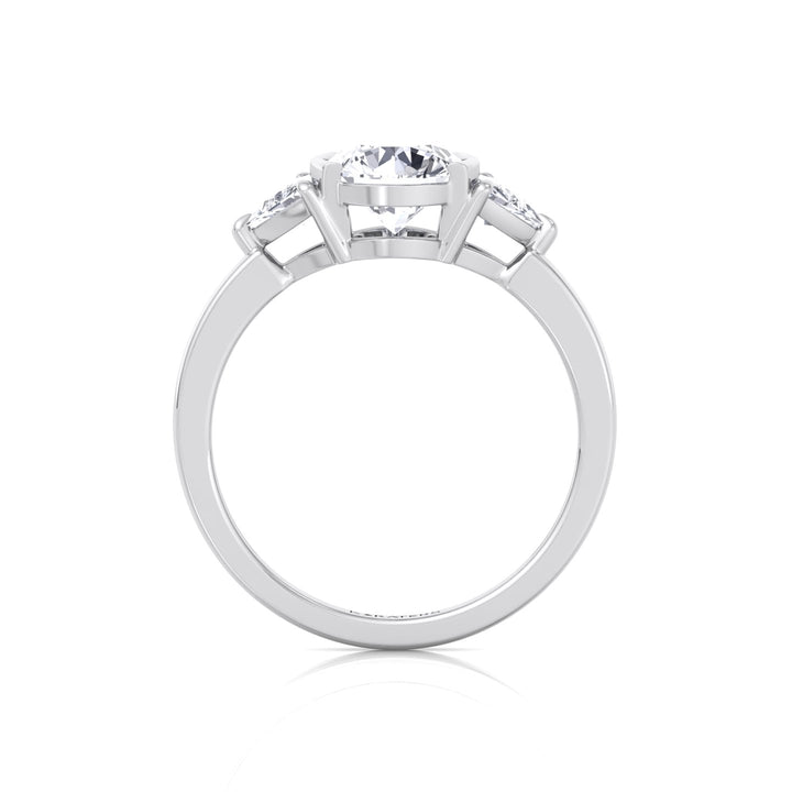 Half Bezel Round Shape Lab-Grown Diamond Engagement Ring with Trillion Sidestones White Gold