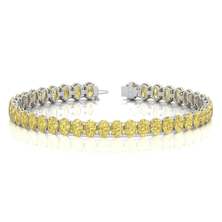 Fancy Yellow Oval Cut Lab Grown Diamond Tennis Bracelet White Gold 14K 18K
