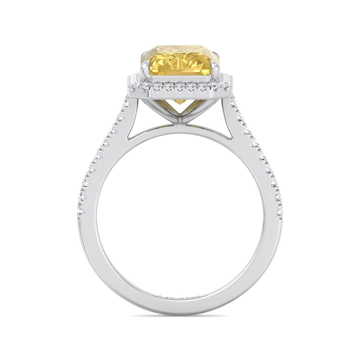 Elba - Radiant Cut Canary Yellow Lab-Grown Diamond Engagement Ring With Pave Band and Halo