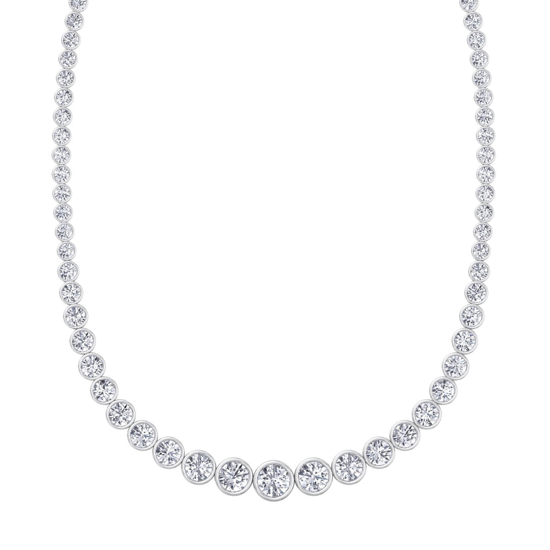 Bezel Set Graduated Lab Grown Diamond Tennis Necklace White Gold 18K