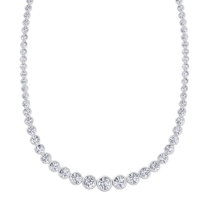 Bezel Set Graduated Lab Grown Diamond Tennis Necklace White Gold 18K