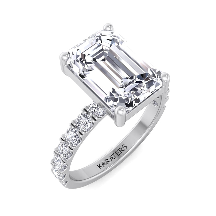 Emerald Cut Lab Grown Diamond Engagement Ring With Sidestones