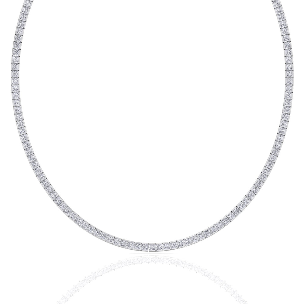 Channel Setting Princess Cut Lab-Grown Diamond Tennis Necklace  18K Solid Gold-12CT-White Gold