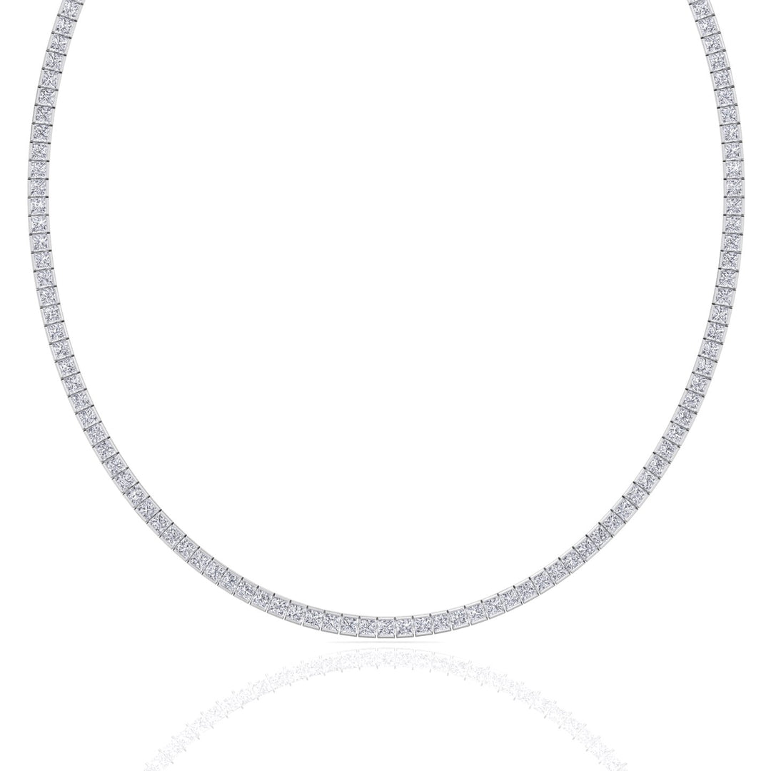 Channel Setting Princess Cut Lab-Grown Diamond Tennis Necklace  18K Solid Gold-12CT-White Gold