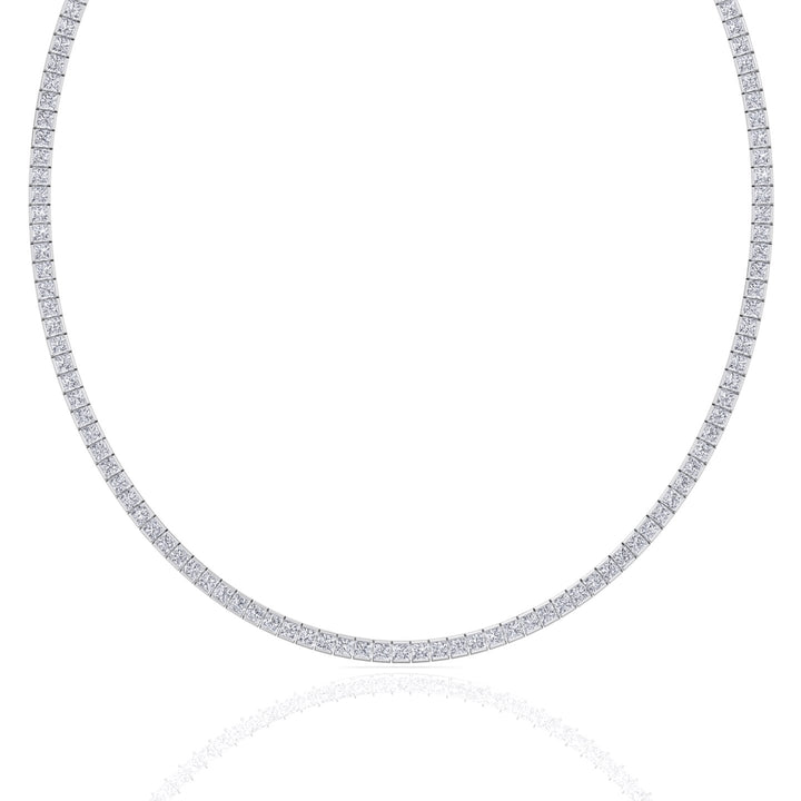 Channel Setting Princess Cut Lab-Grown Diamond Tennis Necklace  18K Solid Gold-12CT-White Gold