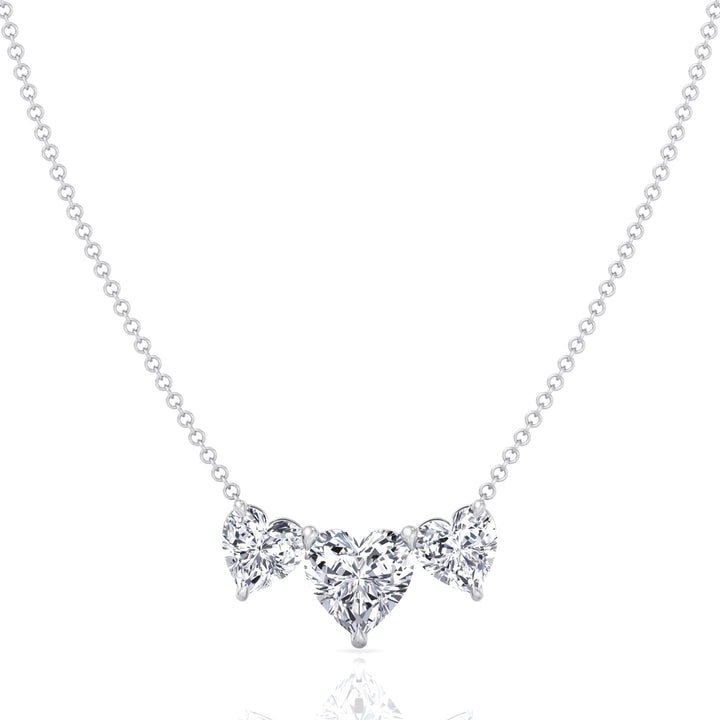 Triple Heart Shape Lab Grown Diamond Pendant White Gold 18K