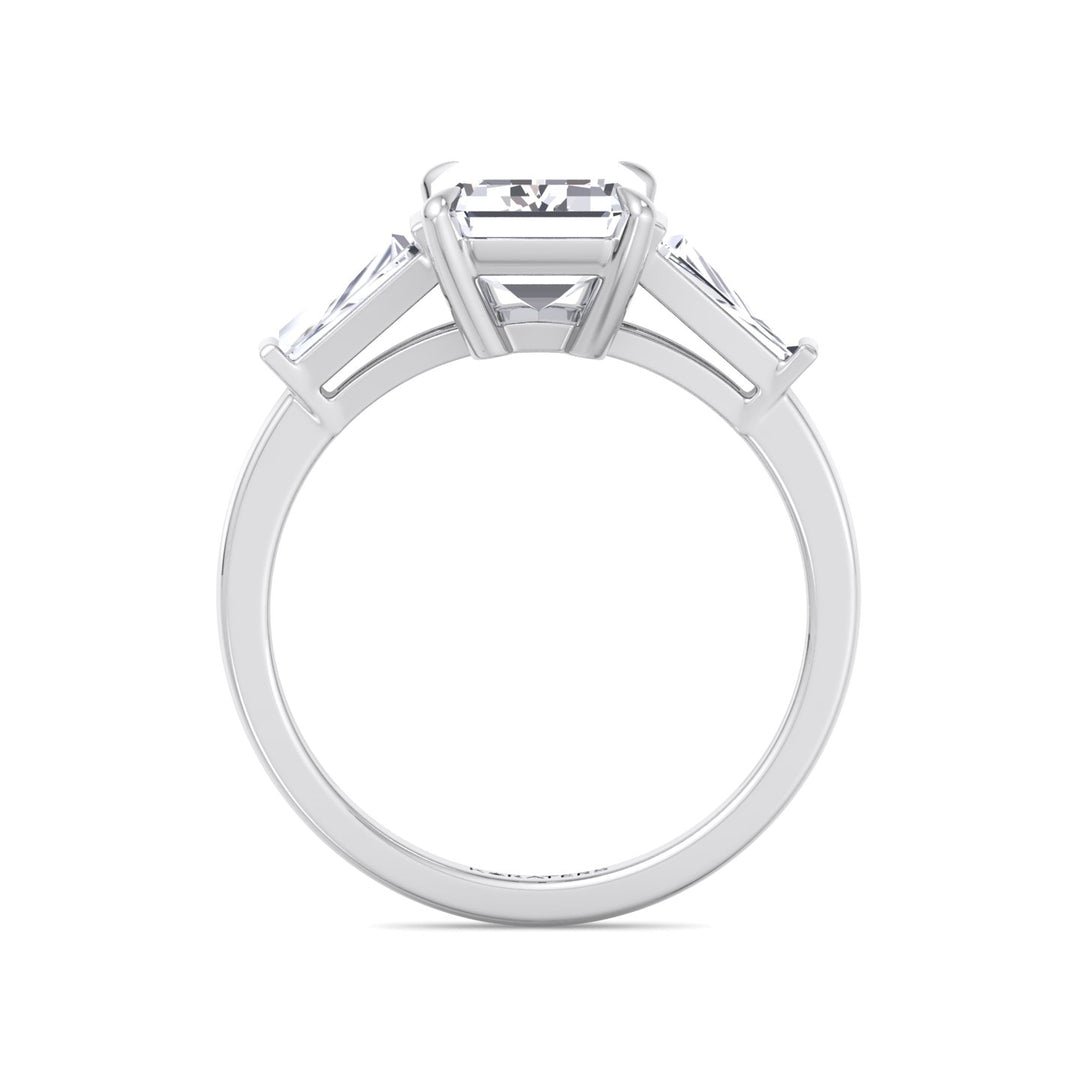 Emerald Cut Grown Diamond Solitaire Engagement Ring With Tapered Baguette Sidestones White Gold 