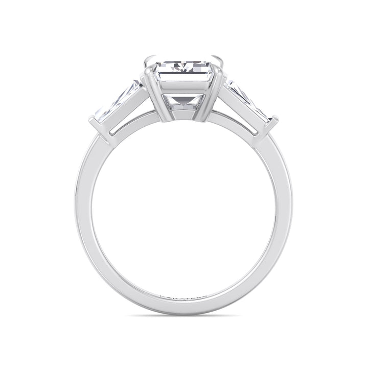 Emerald Cut Grown Diamond Solitaire Engagement Ring With Tapered Baguette Sidestones White Gold 
