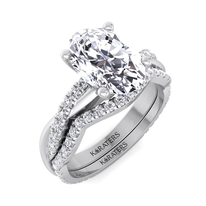 3.63CT Total Weight Oval with Oval Side Stones Grown Diamond Wedding Set White Gold 18K
