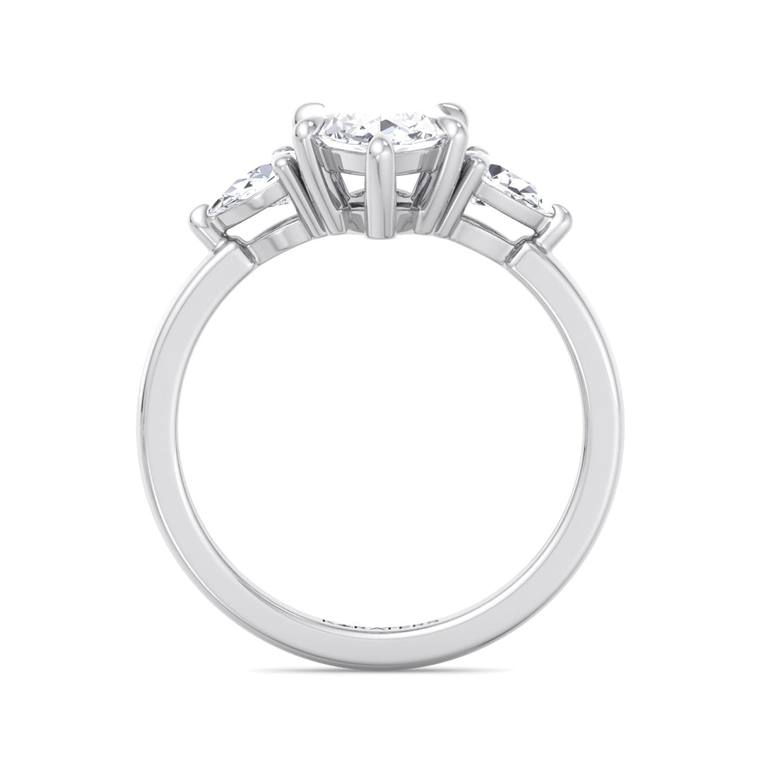 Marquise Shape Lab-Grown Diamond Engagement Ring with Pear Sidestones