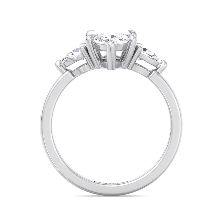 Marquise Shape Lab-Grown Diamond Engagement Ring with Pear Sidestones