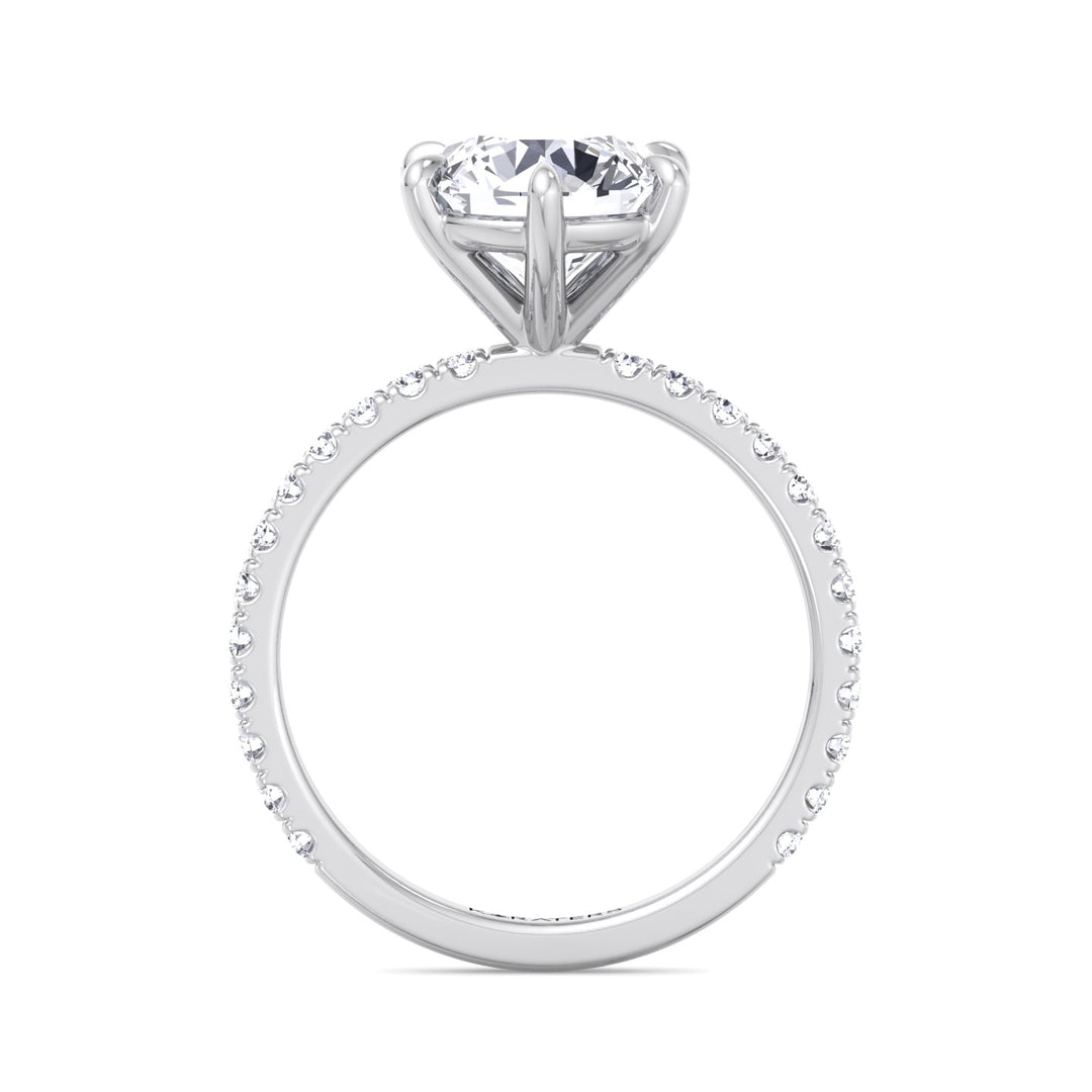 Six Prong Round Cut Lab Grown Diamond Engagement Ring With Pave Band