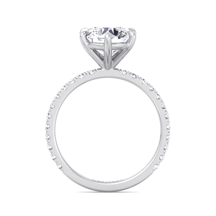 Six Prong Round Cut Lab Grown Diamond Engagement Ring With Pave Band