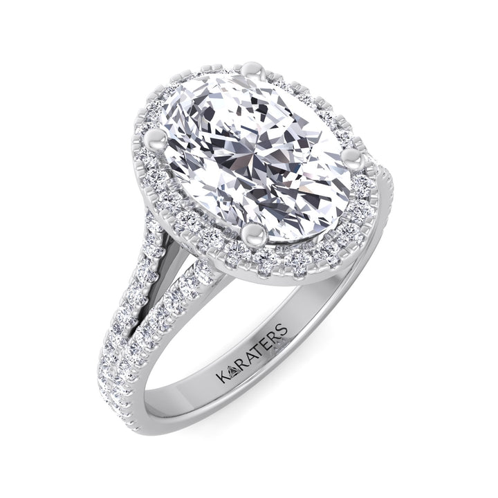 Oval Cut Halo Lab Grown Diamond Engagement Ring with Split Shank Band