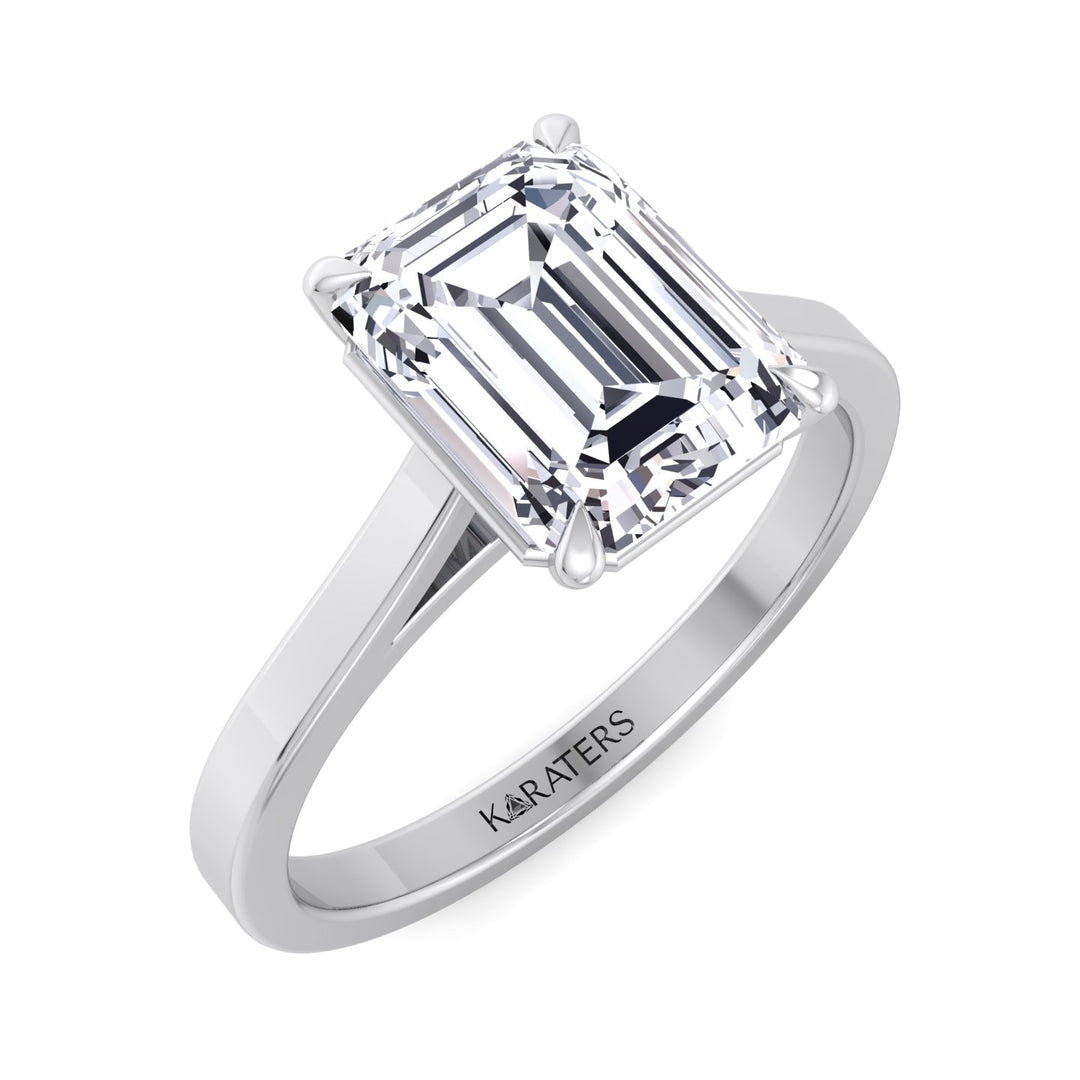 Emerald Cut Solitaire Lab Grown Diamond Engagement Ring Cathedral Style