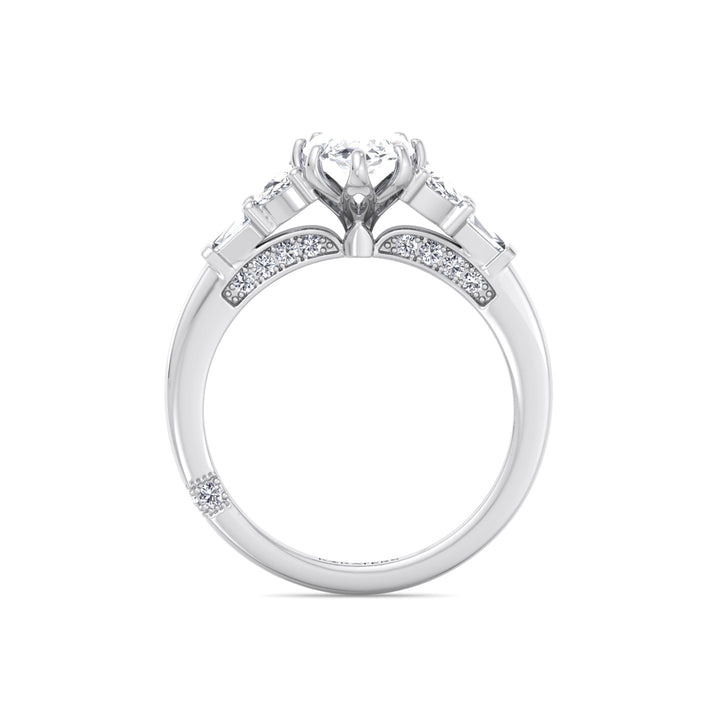 Marquise Shape Lab Grown Diamond Engagement Ring with Half Moon and Tapered Baguette Sidestones White  14K 18K