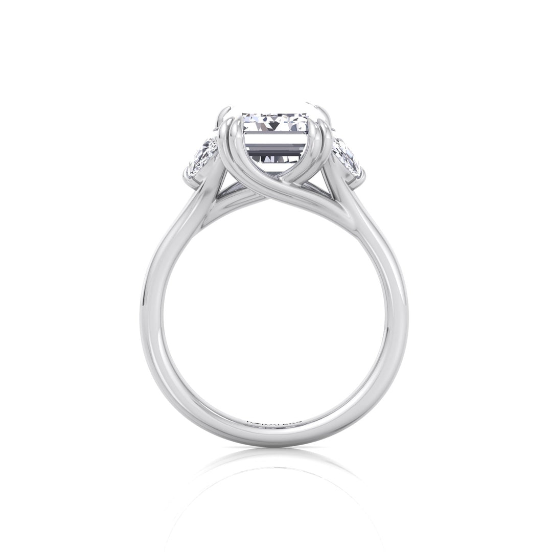 Emerald & Trapezoid Three Stone Lab-Diamond Engagement Ring WG 5