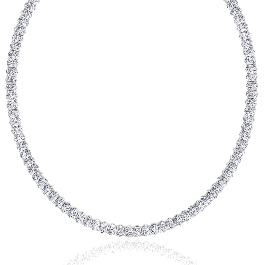 Oval Shape Lab Grown Diamond Tennis Necklace White Gold 18K