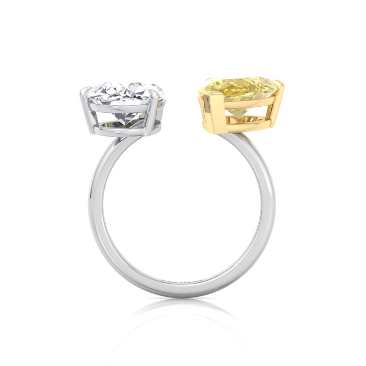 Fancy Yellow & White Pear Shape Lab  Diamond Ring WG 5