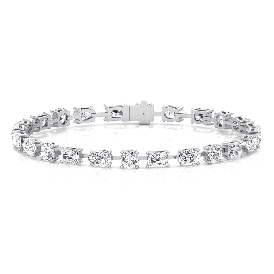Multi Shape Lab Grown Diamond Tennis Bracelet 14K Solid Gold (Round, Pear & Emerald)