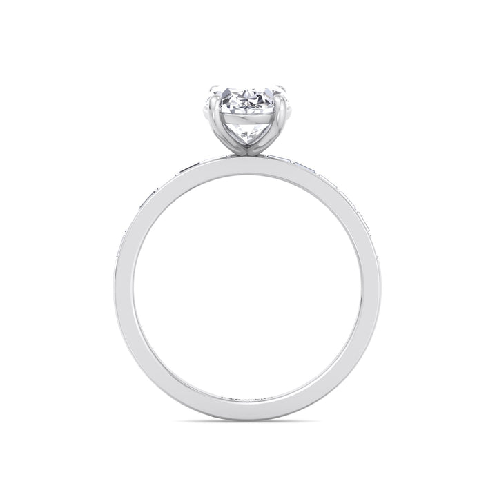 Oval Cut Lab Grown Diamond Engagement Ring with Baguette Channel Band-1CT-2CT-3CT-4CT-5CT-6CT-7CT-8CT-9CT-10CT-White Gold