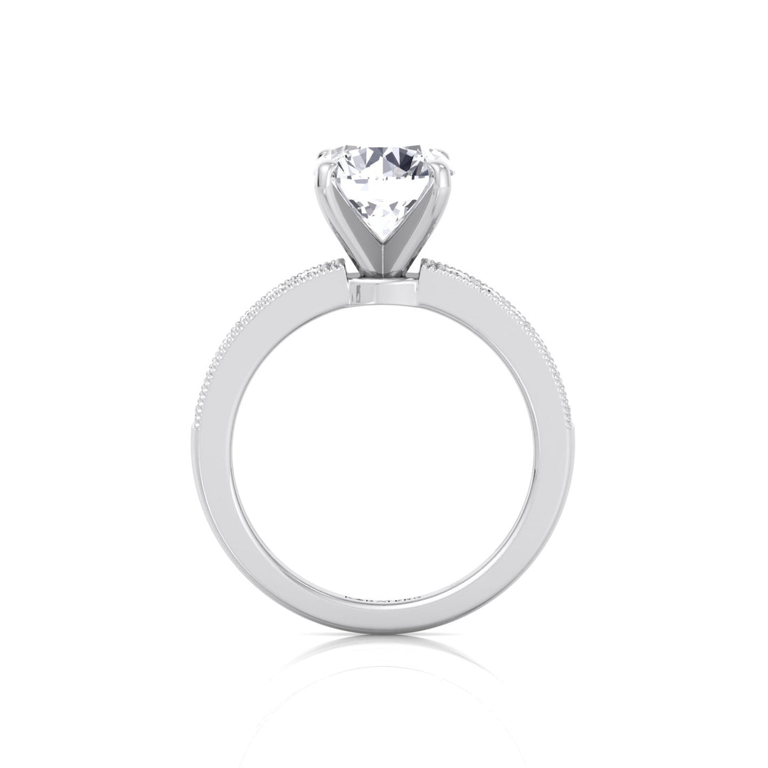 Vintage Round Shape Lab Grown Diamond Engagement Ring with Channel Set Side Stones White Gold