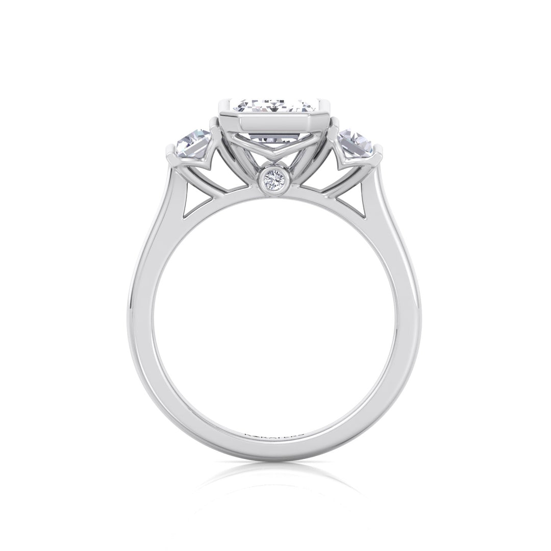 Three Stone Emerald Shape Lab Grow Diamond Engagement Ring White Gold 