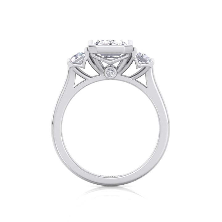 Three Stone Emerald Shape Lab Grow Diamond Engagement Ring White Gold 