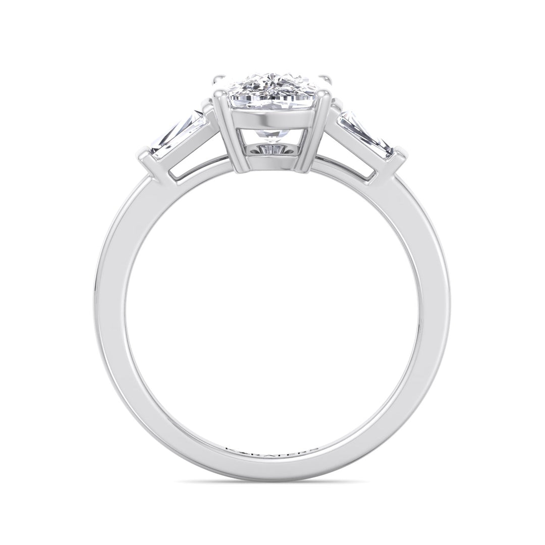 Elongated Cushion Cut Lab Grown Diamond Engagement Ring with Tapered Baguette Sidestones