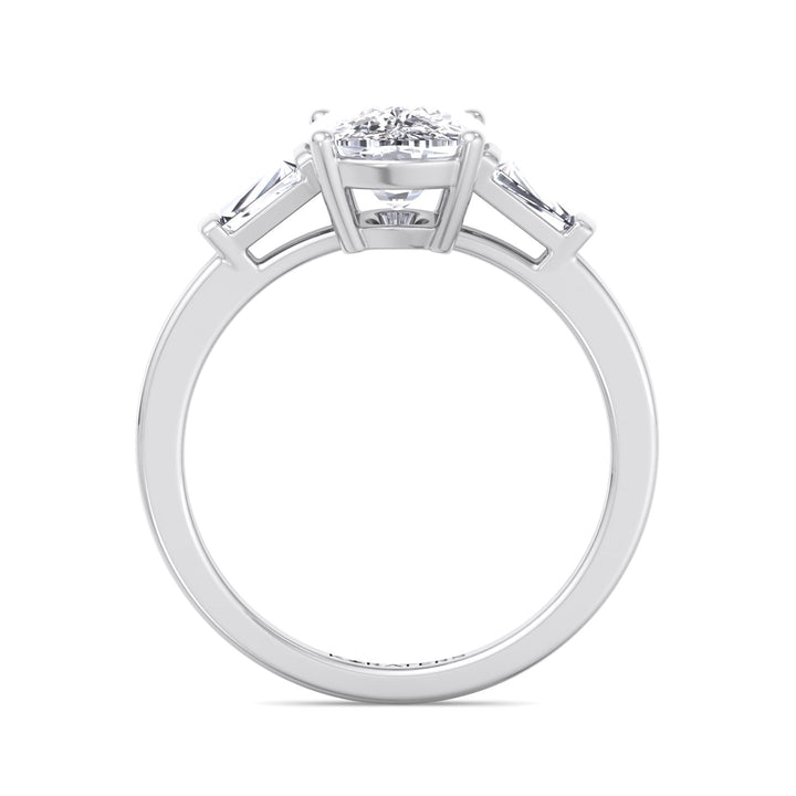Elongated Cushion Cut Lab Grown Diamond Engagement Ring with Tapered Baguette Sidestones