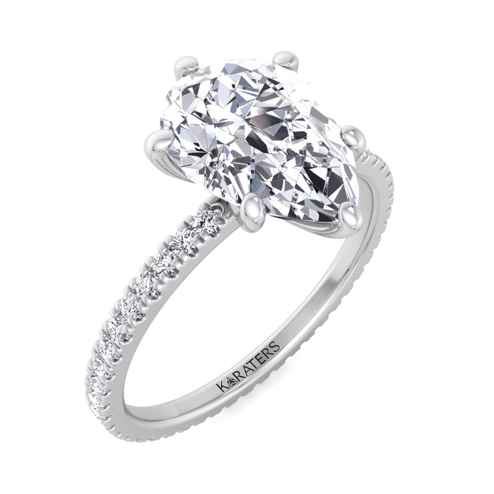 Pear Shape Lab Grown Diamond Engagement Ring with Round Side Stones