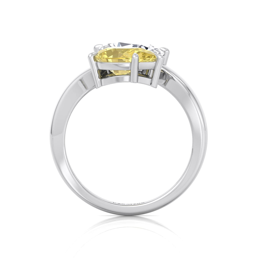 Fancy Yellow Pear Shape Lab Grown Diamond Bypass Two Stone Engagement Ring White Gold
