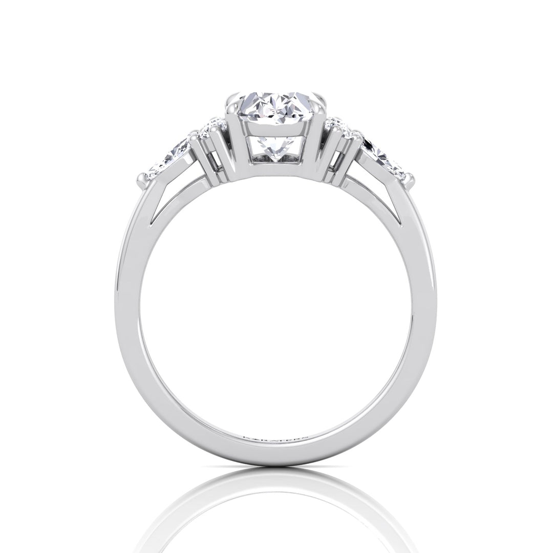 Oval Cut Lab Grown Diamond Engagement Ring with Round and Marquise SideStones White Gold