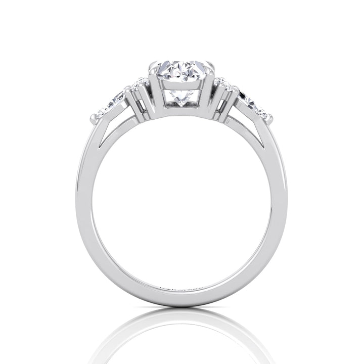 Oval Cut Lab Grown Diamond Engagement Ring with Round and Marquise SideStones White Gold