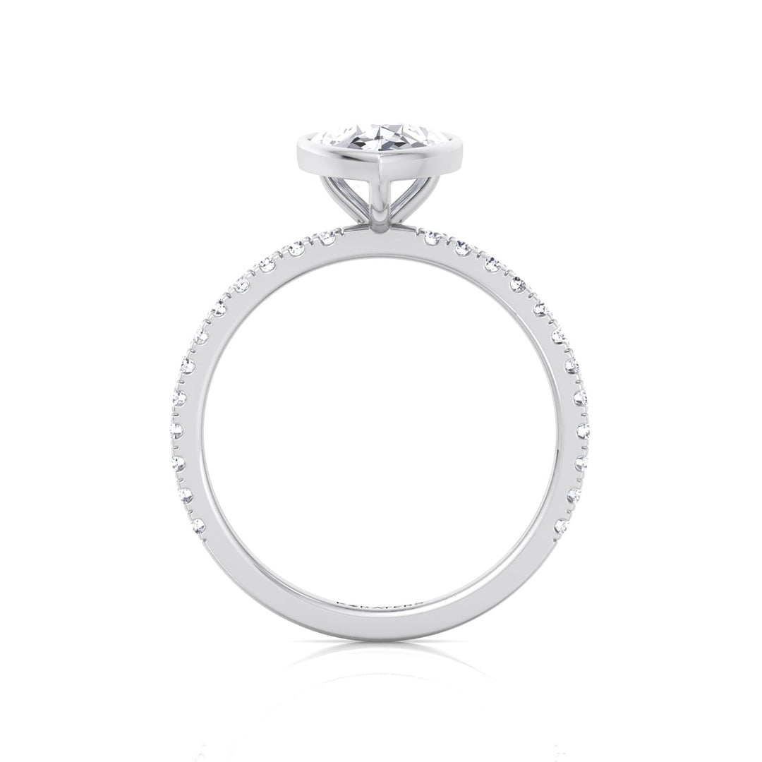 Bezel Set Pear Shape Lab Grown Diamond Engagement Ring With Pave Band White Gold 