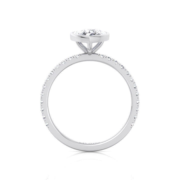 Bezel Set Pear Shape Lab Grown Diamond Engagement Ring With Pave Band White Gold 