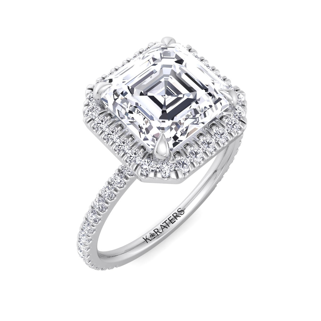 Asscher Cut Lab Grown Diamond Engagement Ring with a Halo